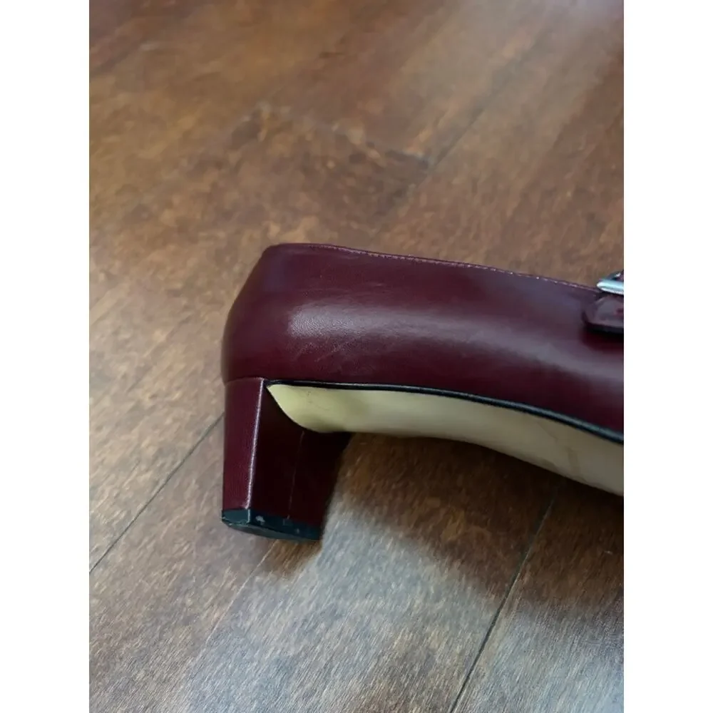 Vintage Etienne Aigner Women's Oxblood Leather Mary Jane Buckle Heels, Size 8